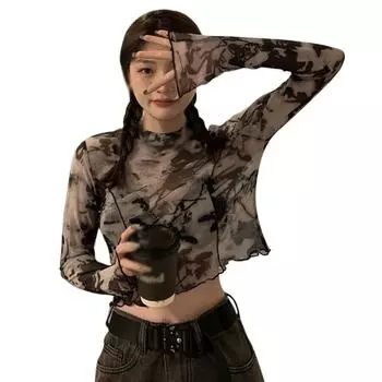 Футболка с длинными рукавами. Женская летняя нижняя часть для ношения тонких коротких топов. Рубашка с солнцезащитным кремом. One Size One Size O