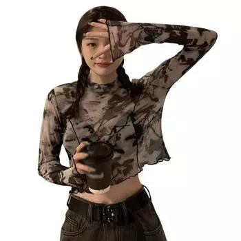 Футболка с длинными рукавами, женская летняя нижняя одежда, тонкие короткие топы, футболка с солнцезащитным кремом One Size