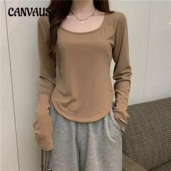 Футболка с длинными рукавами, женская осенне-зимняя нерегулярная тонкая повседневная блузка, нижняя рубашка