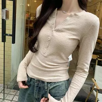 Футболка с длинными рукавами женская, ранняя осень, дизайн, нишевая базовая рубашка, утягивающая, шикарная, сладкая, пряная, короткий топ S