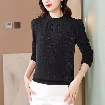 Футболка с длинными рукавами, женская внутренняя рубашка в иностранном стиле для мам среднего возраста, зимняя теплая верхняя часть, бархатная нижняя рубашка M