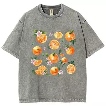 Футболка с фруктовым принтом, футболка большого размера с эффектом кислотной стирки, ретро-панк-футболка для женщин и взрослых, 100% хлопок, уличная одежда S