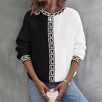 Футболка с геометрическим принтом для женщин, модная, весенняя, винтажная, свободные топы, футболка, женская, повседневная, свитера, рубашки, топы S