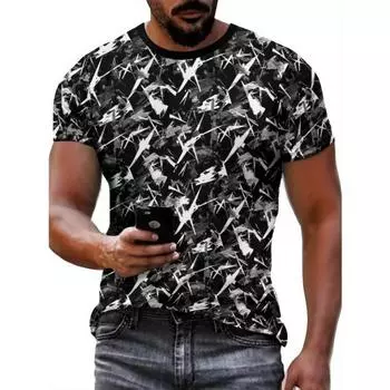 Футболка с геометрическим узором Color Clash и 3D-принтом — яркий повседневный топ с короткими рукавами и креативным дизайном — идеально подходит для летней уличной одежды и активного отдыха S