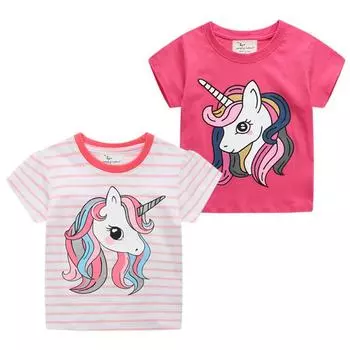 Футболка с героями мультфильмов, детская футболка с короткими рукавами для девочек, детская повседневная одежда для девочек, детская одежда, летние топы 2T