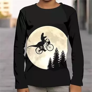 Футболка с графическим динозавром, длинный рукав, 3D-принт, весенние спортивные, модные, уличные футболки, мужские, детские, для отдыха, повседневные, повседневные, топы S