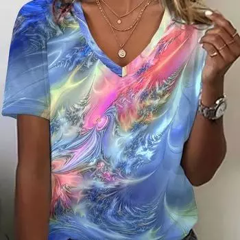 Футболка с графическим принтом больших размеров, повседневная футболка с V-образным вырезом и короткими рукавами, женская одежда больших размеров S
