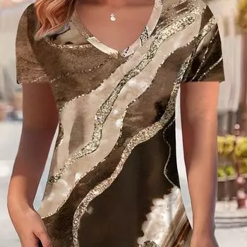 Футболка с графическим принтом больших размеров, повседневная футболка с V-образным вырезом и короткими рукавами, женская одежда больших размеров S