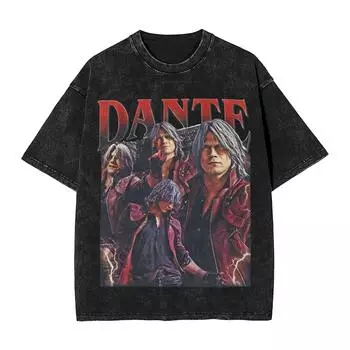 Футболка с графическим принтом Dante Devil May Cry, выстиранная, наряд, футболки оверсайз, приключенческая игра в жанре экшн, мужская, женская футболка S