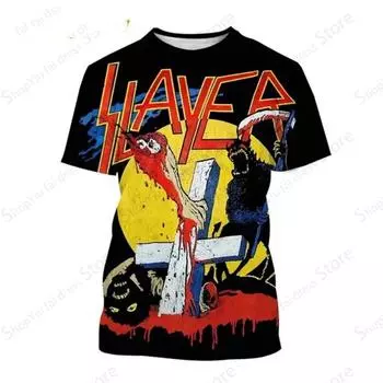 Футболка с графическим принтом для мужчин и женщин Rock Band Slayer, футболка с 3D-принтом, модная футболка с коротким рукавом для детей, топы в стиле хип-хоп, футболки Heavy Metal S