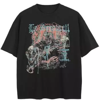 Футболка с графическим принтом Fierce Ghost из хлопка, унисекс, летние футболки с короткими рукавами M чёрный