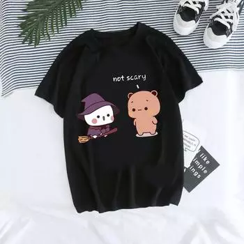 Футболка с графическим принтом из картона Милая футболка Bubu Dudu Y2k 90s Manga Футболка Женская Мужская Смешная футболка Готическая футболка Harajuku Топы S чёрный