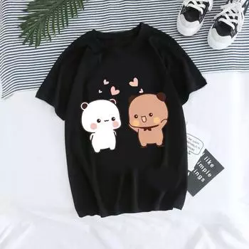 Футболка с графическим принтом из картона Милая футболка Bubu Dudu Y2k 90s Manga Футболка Женская Мужская Смешная футболка Готическая футболка Harajuku Топы S чёрный