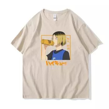 Футболка с графическим принтом Kozume Kenma, женская модная футболка в стиле аниме Harajuku, летняя повседневная футболка с круглым вырезом и коротким рукавом S