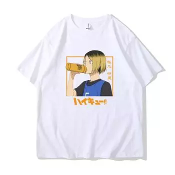 Футболка с графическим принтом Kozume Kenma, женская модная футболка в стиле аниме Harajuku, летняя повседневная футболка с круглым вырезом и коротким рукавом S