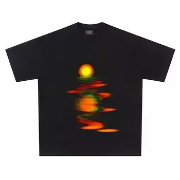 Футболка с графическим принтом «Отражение в сумерках», масляная живопись, свободная футболка с круглым вырезом для мужчин и женщин с короткими рукавами S