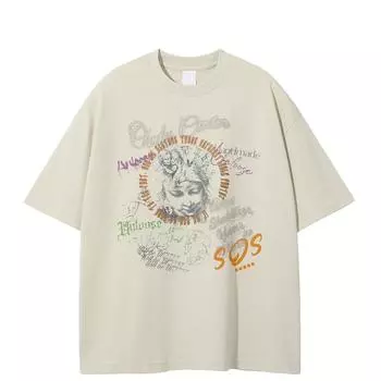 Футболка с графическим принтом SOS Letters, хлопковая футболка, унисекс, топы, футболки, летняя футболка с короткими рукавами S хаки