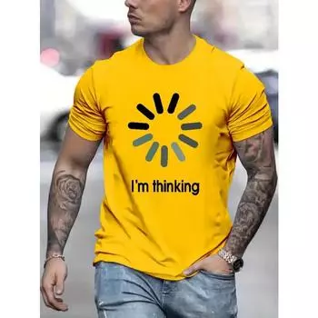 Футболка с графическим принтом Vibrant Thinking — мягкая, дышащая, с коротким рукавом, повседневная летняя футболка для мужчин — свободный крой, повседневная одежда S