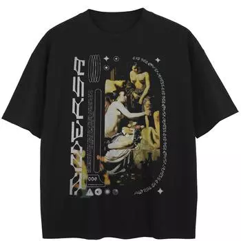 Футболка с графическим принтом в стиле уличной моды, хлопковая футболка, унисекс, топы, футболки, летние футболки с короткими рукавами S чёрный