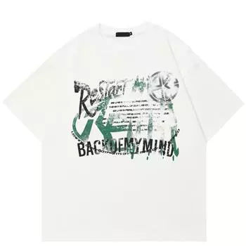 Футболка с графическим принтом в стиле уличности Футболка из хлопка Унисекс Топы Футболки Футболка с короткими рукавами M белый