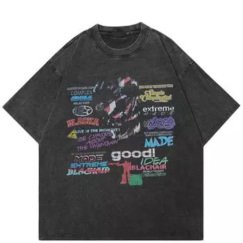 Футболка с графическим принтом в стиле уличности, хлопковая черная футболка, унисекс, свободная футболка с короткими рукавами S чёрный