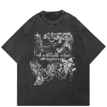 Футболка с графическим принтом в уличном стиле, черная футболка из хлопка, унисекс, свободная, с короткими рукавами S чёрный