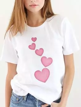 Футболка с графическим принтом, женская одежда 90-х годов, женская футболка с принтом «Сладкое сердце любви», Валентина, летние женские модные футболки с короткими рукавами S белый