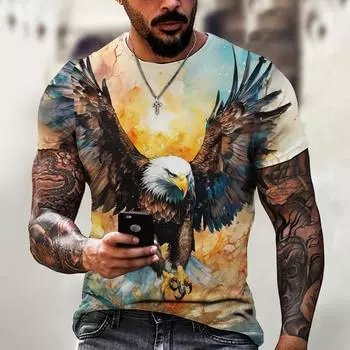 Футболка с графикой American Eagle для мужчин, футболки с 3D принтом, топы с короткими рукавами и рисунком животных, летняя повседневная мужская одежда S