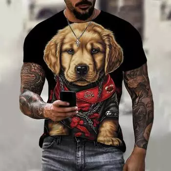 Футболка с графикой собаки для мужчин, футболки с 3d принтом, футболки с короткими рукавами свирепых животных, летняя уличная одежда, повседневная мужская одежда XS