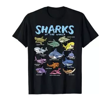 Футболка с изображением акулы Футболка Sharks Sea Animals Shark Lover World чёрный