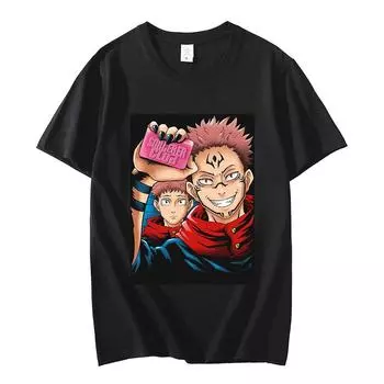 Футболка с изображением аниме дзюдзюцу кайсен, забавная футболка Itadori Yuji Ryomen Sukuna Manga, повседневные мужские футболки с принтом мультфильмов, хлопковые топы с короткими рукавами, большие топы XXXL чёрный