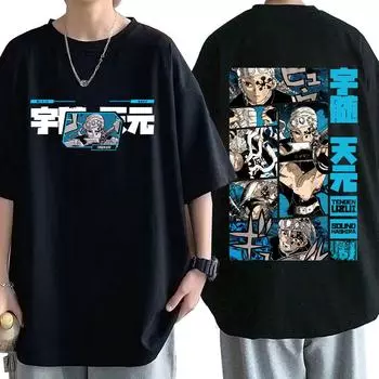 Футболка с изображением аниме «Убийца демонов», манга «Tengen Uzui Eyes», мужская и женская футболка, топы, повседневные футболки, большие размеры унисекс, уличная одежда в стиле Харадзюку S чёрный