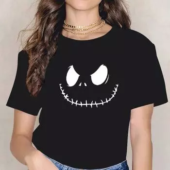 Футболка с изображением черепа на Хэллоуин в канун Рождества, Джека Ужасов, большого размера, с коротким рукавом, повседневная, уличная, с круглым вырезом, летнее платье для пары S