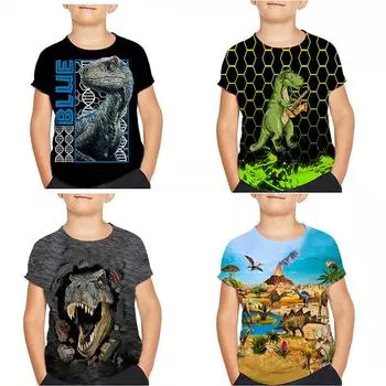 Футболка с изображением динозавра, детская одежда с круглым вырезом и коротким рукавом, повседневная футболка для девочек, топы, футболка на весну и лето, детская одежда 100 белый