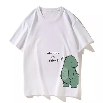 Футболка с изображением динозавра и пары, высококачественная летняя повседневная свободная футболка с коротким рукавом большого размера для парня и девушки S