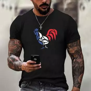 Футболка с изображением французского флага и животных, мужская, с графическим принтом курицы S