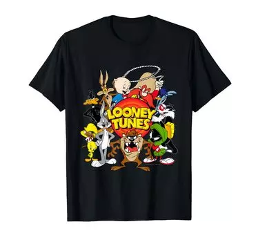 Футболка с изображением группы персонажей Looney Toons чёрный