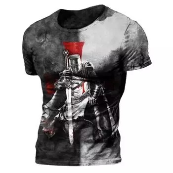 Футболка с изображением Иисуса Христа Креста в винтажном стиле, мужская одежда с 3D-принтом, футболка большого размера с коротким рукавом для мужчин, футболка тамплиеров M