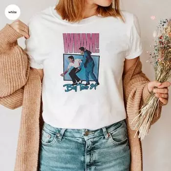 Футболка с изображением концертного певца Wham Футболка с изображением Джорджа Майкла Wham Футболка с изображением поп-музыкальной группы 90-х годов Футболка с коротким рукавом унисекс от Wham Vintage S