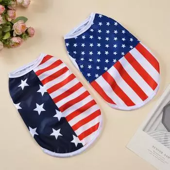 Футболка с изображением кошки для собак среднего размера, дышащий летний костюм для питомца на День независимости 4 июля, жилет для котенка, одежда для мопса и корги XS