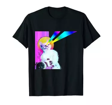 Футболка с изображением кота, из глаз которого торчат лучи, похожая на лазер чёрный