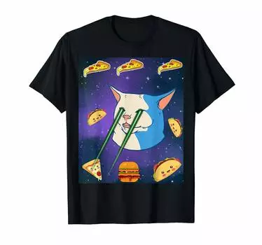 Футболка с изображением кота с изображением астронавта в космосе, лазерного луча, кота, тако, пиццы, бургера, котенка чёрный