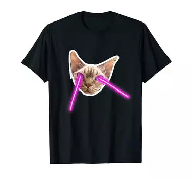 Футболка с изображением кота с лазерными глазами чёрный