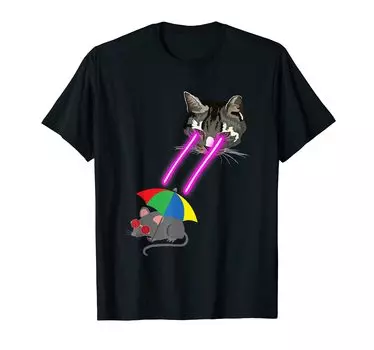 Футболка с изображением кота с лазерными глазами чёрный