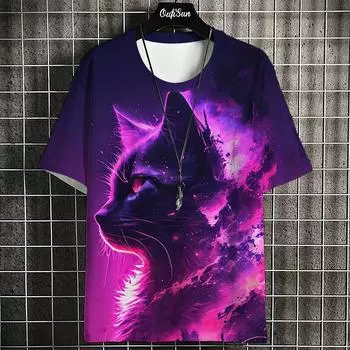 Футболка с изображением кота-самурая для мужчин, летние модные японские футболки с коротким рукавом, свободные уличные футболки, повседневная мужская одежда, топы S