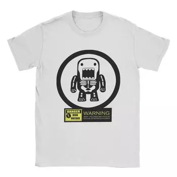 Футболка с изображением куклы Домо Кун, высокое напряжение, мужская, смешная, 100% хлопок, футболка с круглым воротом и коротким рукавом, идея для подарка, одежда S чёрный