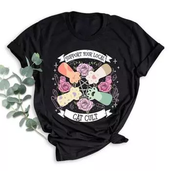 Футболка с изображением лапок вашего местного кота, футболка в пастельном стиле, готическая роза, кристальные коты, забавные женские футболки в стиле кавайных ведьм, подарок для влюбленных S