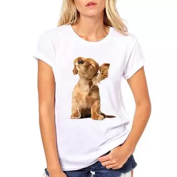 Футболка с изображением модной собаки 3d, женская, милая, летняя, для девочек, хорошего качества, удобная футболка L белый
