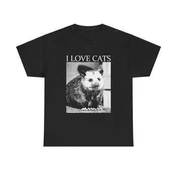 Футболка с изображением опоссума I Love Cats, плотностью 100% хлопок, 230 г/м XXS чёрный