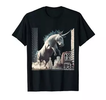 Футболка с изображением японского аниме-монстра-единорога «Манга»